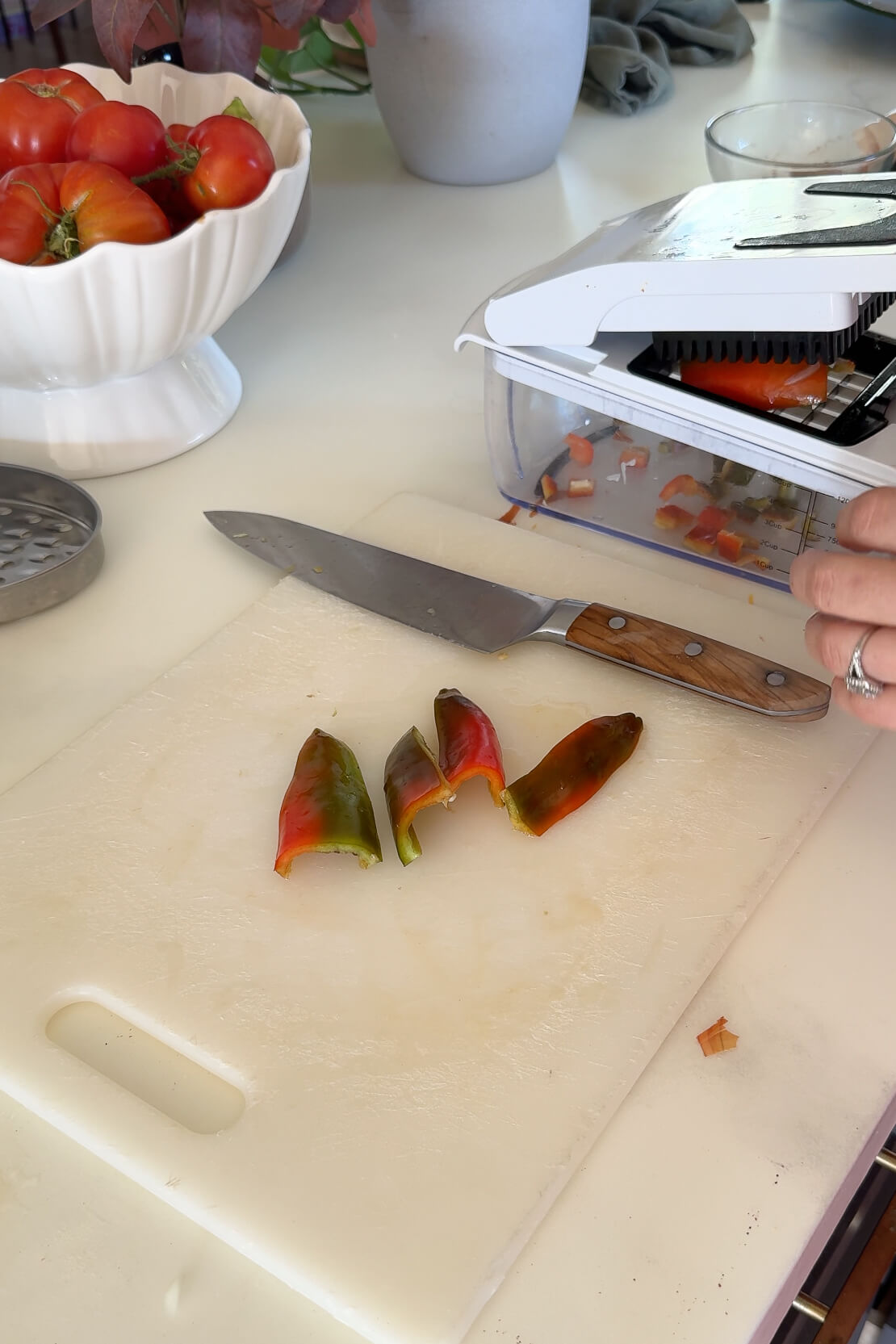 Dicing jalapeno peppers for my brisket chili recipe.